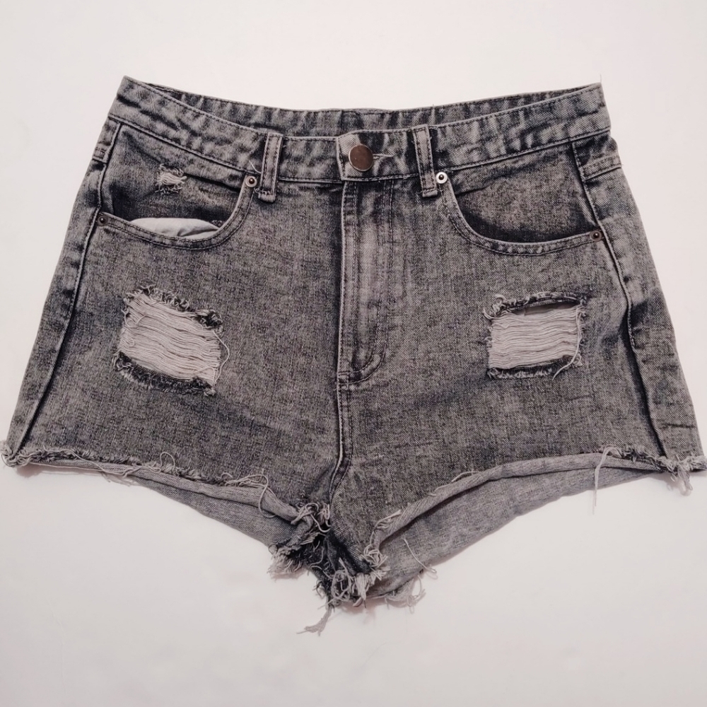 Very J Distressed High Waist Denim Jean Shorts M